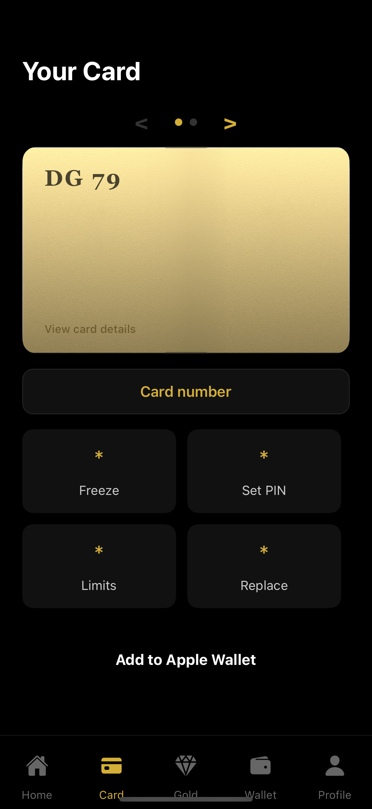 Digital Gold Card Screen